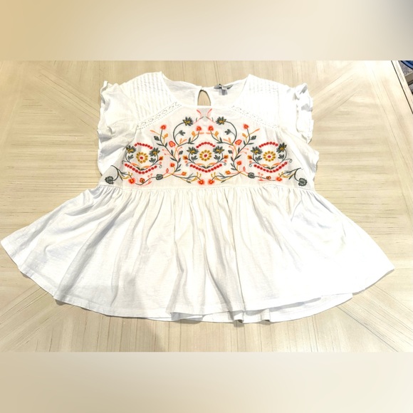 Lucky Brand White Embroidered Peplum Top – Size M - Picture 14 of 16